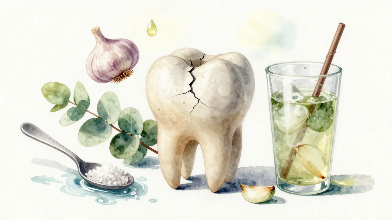 Konceptuální výkres předního zubu s přírodními prostředky kolem něj.