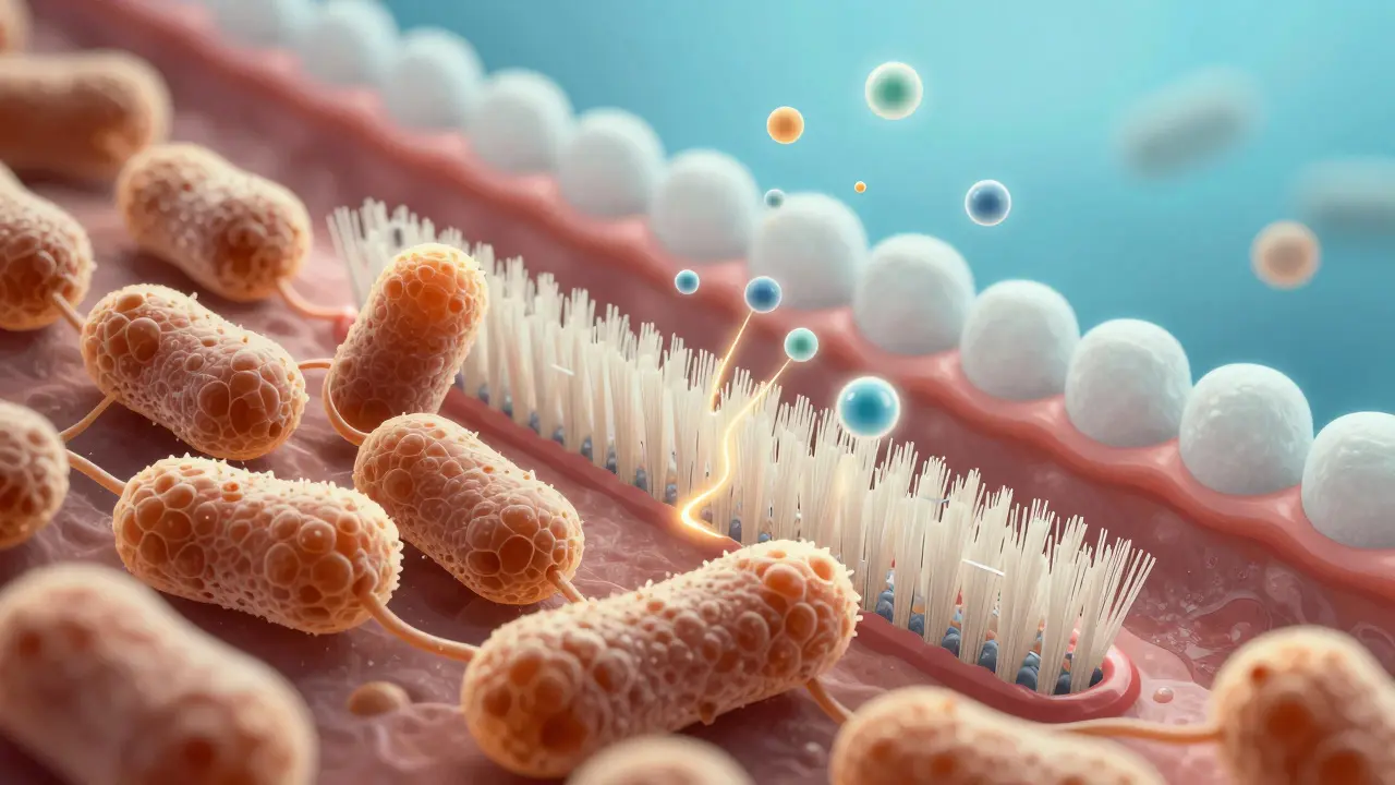 Mikroskopický pohled na bakterie a kyselinu odstraňované štětinami Curaprox