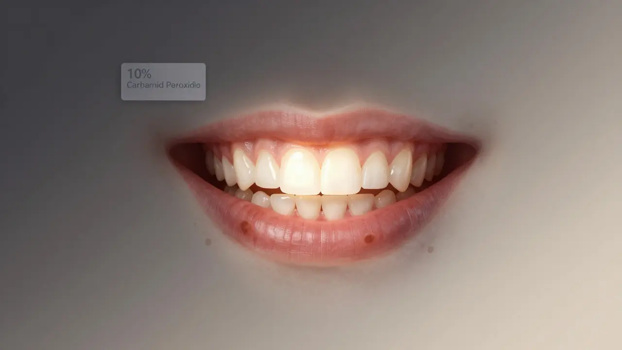 Světlý úsměv proti tmavému, znečištěnému úsměvu s barvivy jako káva a červené víno.