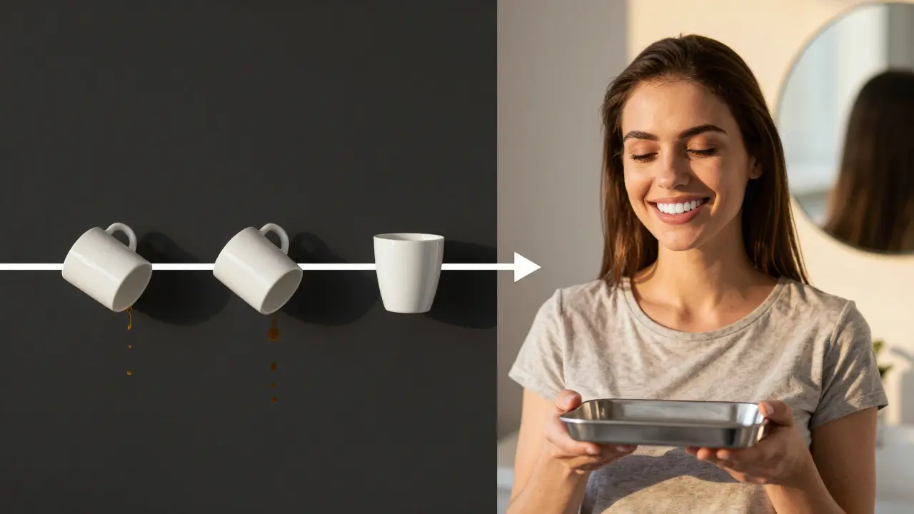 Dvě strany cesty: úzkost vs. sebevědomí po bělení zubů.