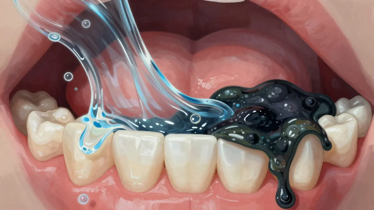 Surreální obraz čisté sliny čistící chuťové pohárky od bakteriálního filmu