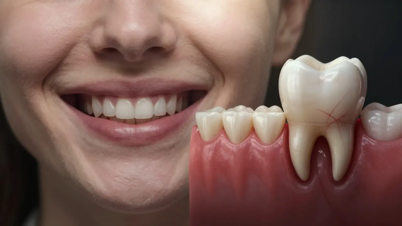 Progression of gum disease from healthy smile to tooth loss with bacteria spreading.