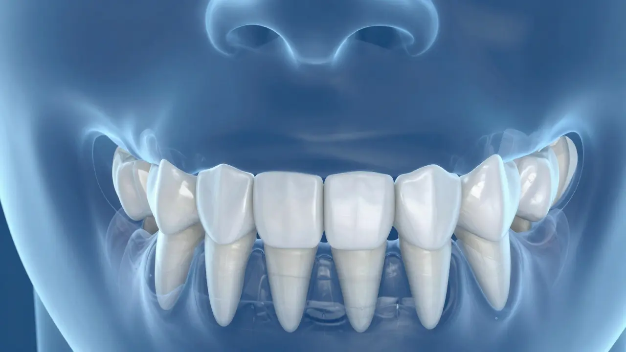 Schéma růstu zubů moudrosti v kostní látce čelisti.