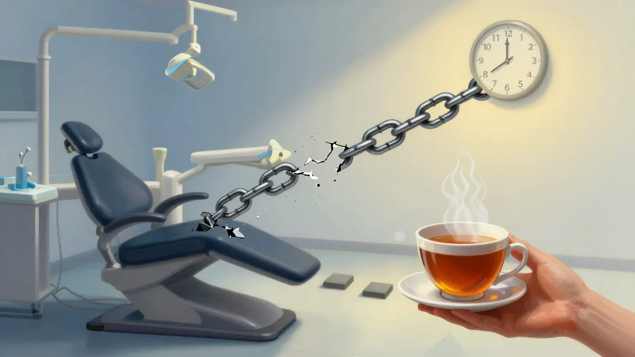 Symbolická cesta od strachu k důvěře: od temného křesla k osvěžené klinice s krokem za krokem.