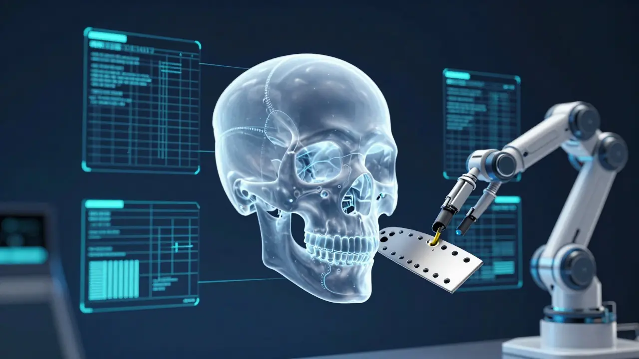 Holografický 3D model lebky s plánováním implantátu