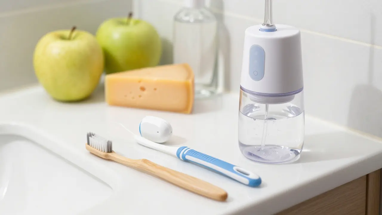 Nástroje pro ústní hygienu: kartáček, nit a irrigátor