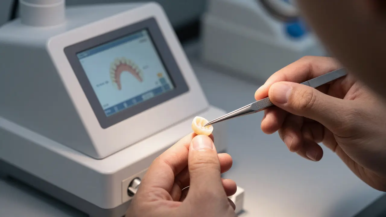 Dentální laboratoř při výrobě keramické zubní korunky
