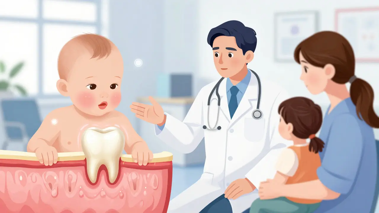 Pediatr uklidňuje matku s dítětem v lékařské ordinaci