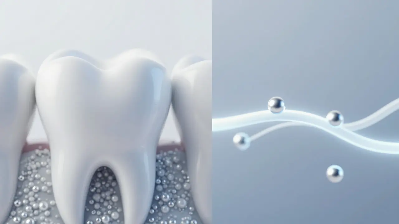 Makro zobrazení minerálů uzavírajících dentinové tubuly na povrchu zubu