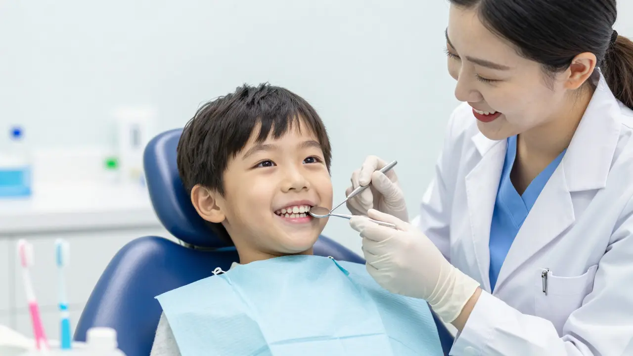 Šťastné dítě na preventivní prohlídce u dětského stomatologa