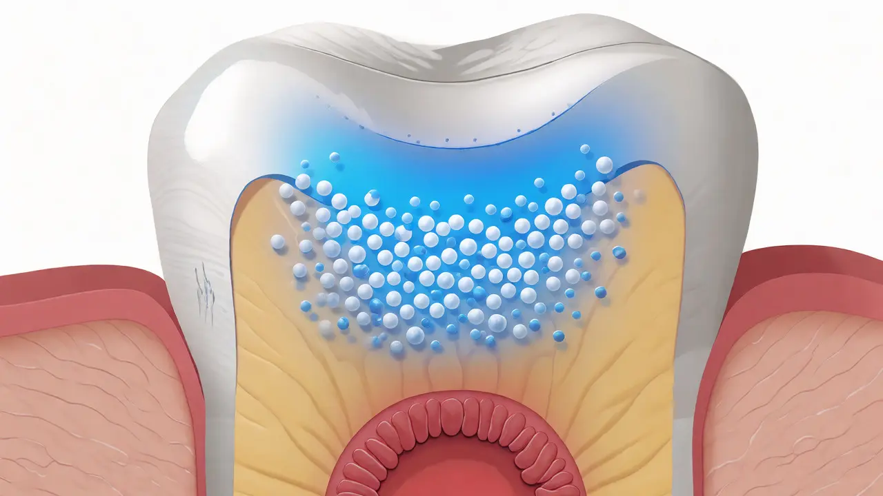 Ilustrace remineralizace zubní skloviny pomocí hydroxyapatitu